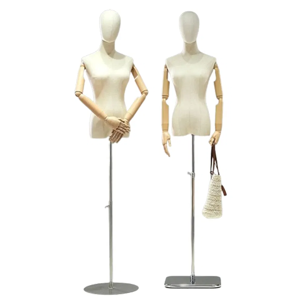High Class Fabric Cover Half Body Mannequin in Matt/Glossy White/Black with Adjustable Height Bracket Base Made of PP/ABS/Fiber Glass for Female Clothes Display