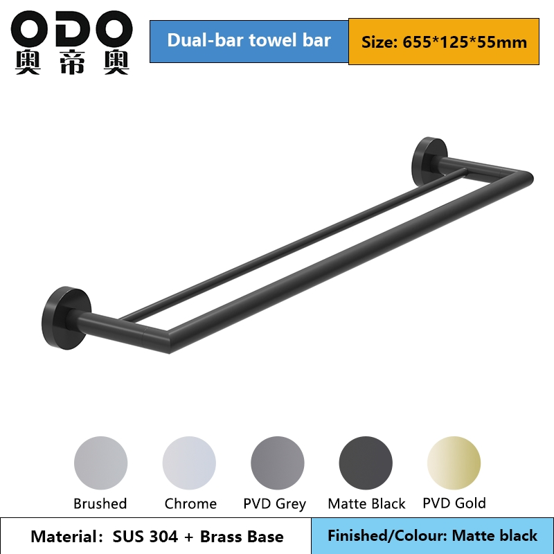 Matte Black Double Towel Bars Towel Rack for Bathroom Wall Mount Towel Holder Heavy Duty SUS304 Stainless Steel Towel Hanger Towel Rail