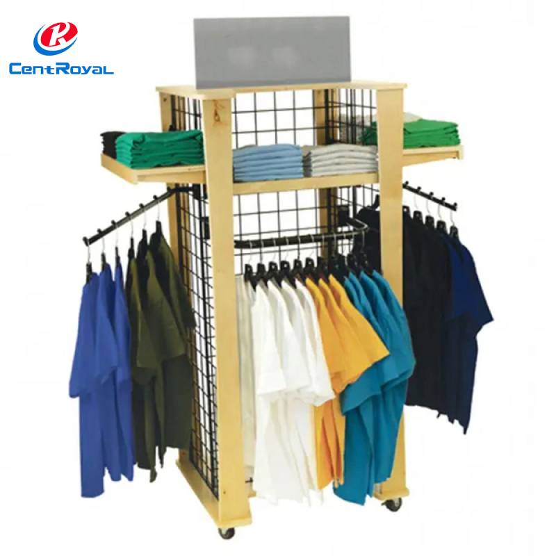 Custom Metal Garment Display Racks for Clothing Store Display Stands Floor Hanger Wood Clothing Rack for Boutique Clothing Racks T- Shirt Display Rack