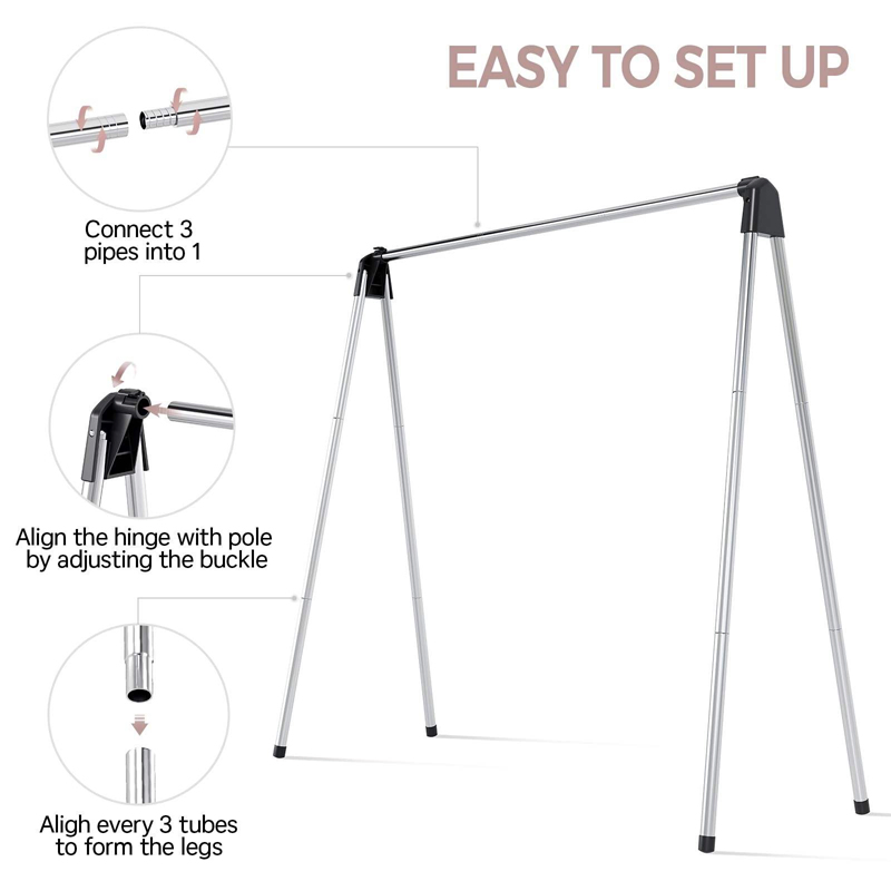 Sanipro Standing Type Foldable Stainless Steel Laundry Drying Rack Collapsible Clothes Hanger Portable Clothes Airer for Travel