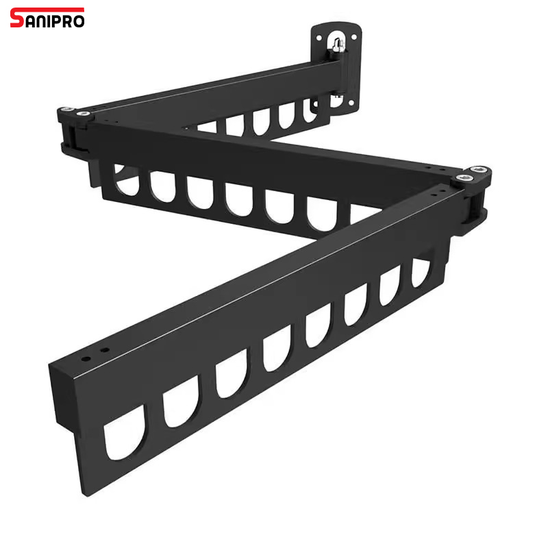 Sanipro Bathroom Balcony Tri-Fold Laundry Space Saver Wall Mounted Hanging Dryer Rack Collapsible Clothes Drying Hanger