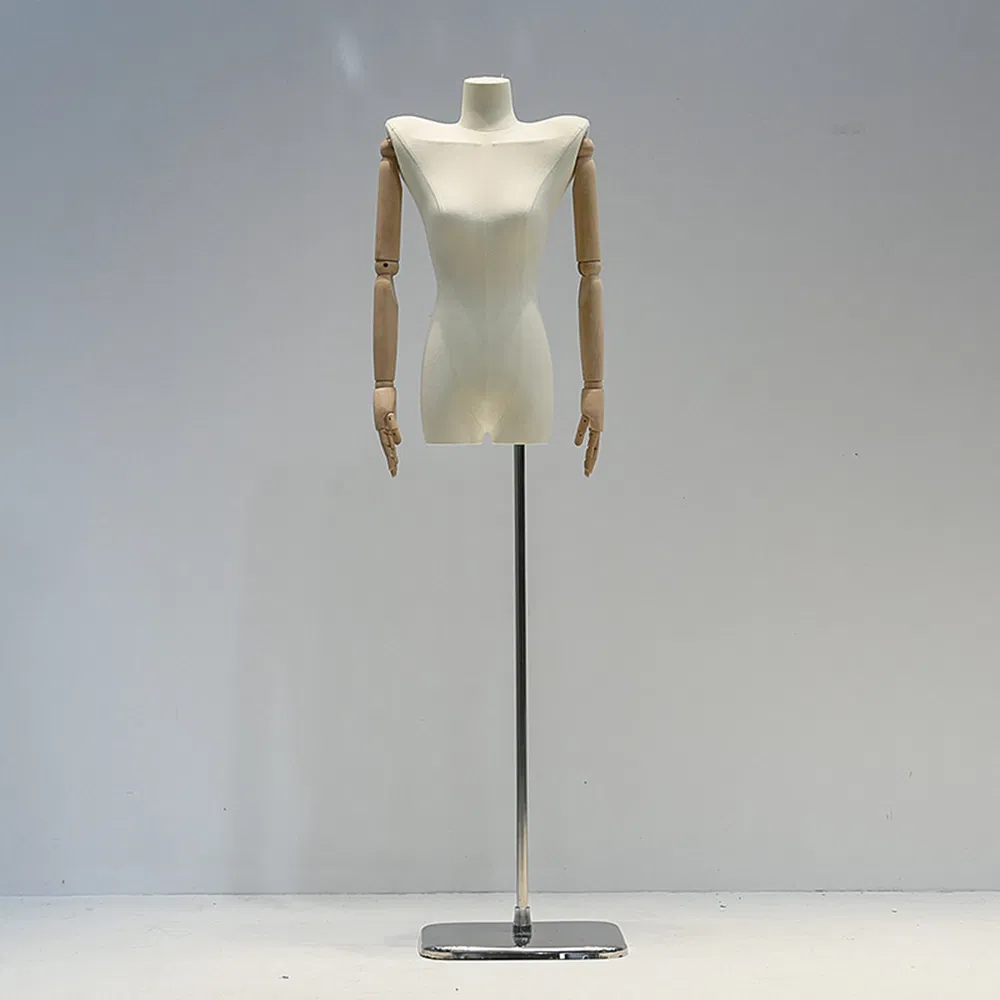 Unique Design Shrugged Headless Upper Body Mannequin in Matte White/Black with Adjustable Height Metal Base Made of PP/ABS/Fiberglass for Female Garment Display