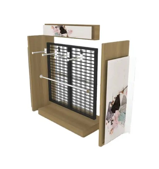Customized Retail Store Shop Fittings Metal Wood Shelf Hanging Shirt Garment Clothing Display Rack with Hanger