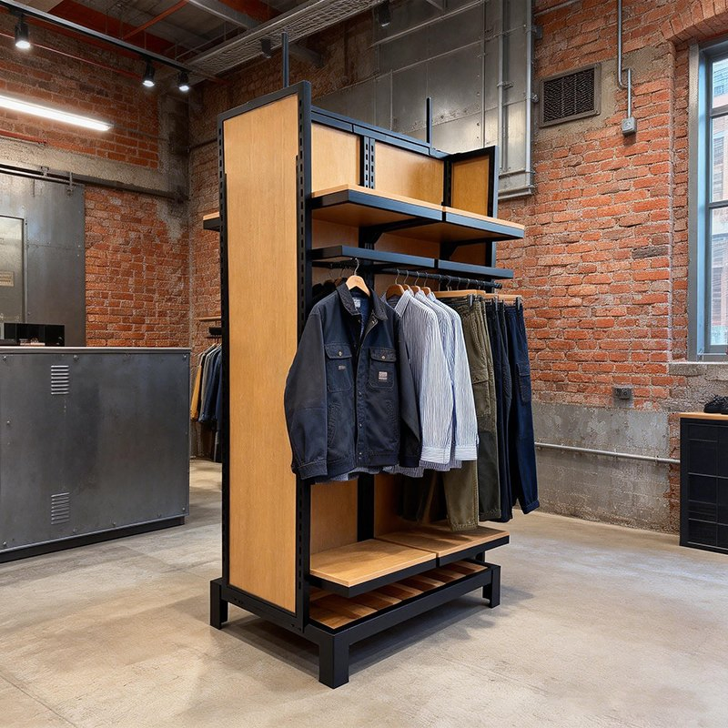 Retail Clothing Display Metal Wooden Floor Clothes Display Rack for Boutique Store