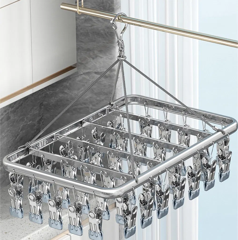 Fashion Boutique Sock Drying Rack in Blue/Rose Gold/Silver/Green with 360 Degrees Swivel and Adjustable Clips for Men/Female/Kids/Adult Shirt/Underwear/Hat