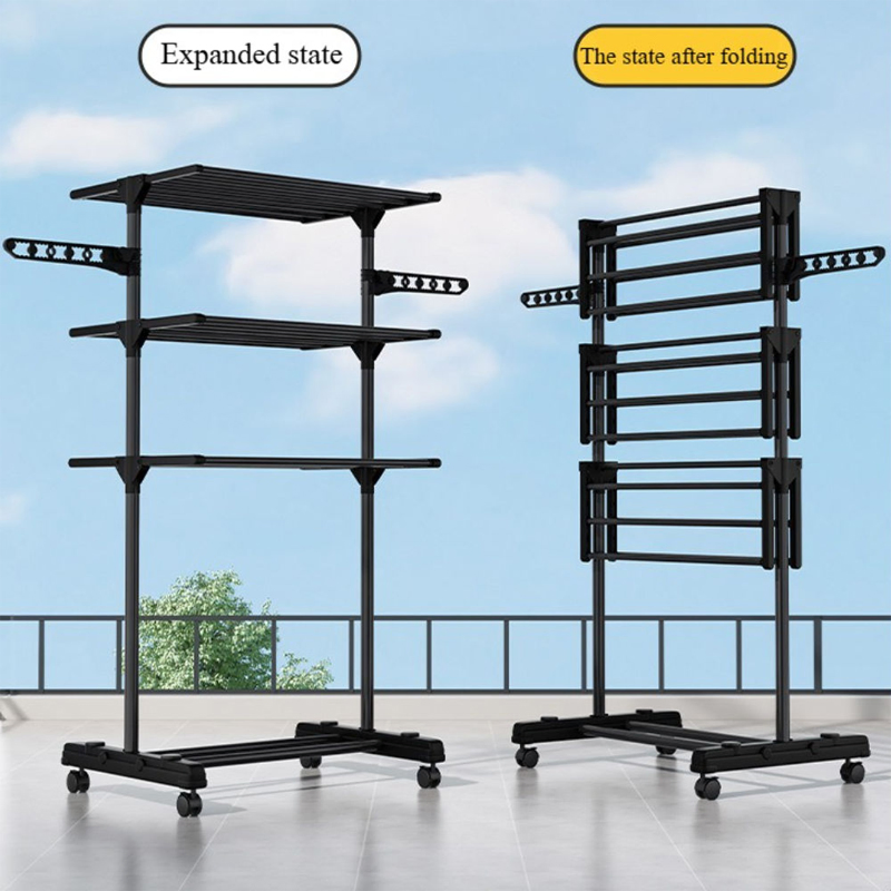 Sanipro Airfoil Multi Layer Movable Baby Clothes Drying Hanger Foldable Towel Rack Garments Hanging Rack with Wheels