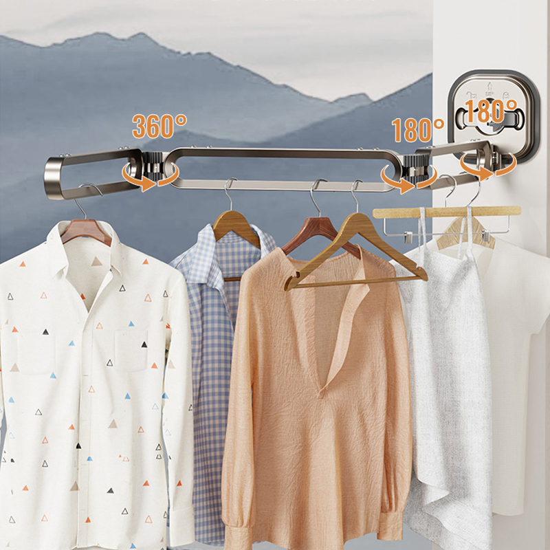 Sanipro Portable Punch-Free Wall-Mounted Tri-Fold Retractable Clothes Drying Hanger Collapsible Laundry Clothing Rack
