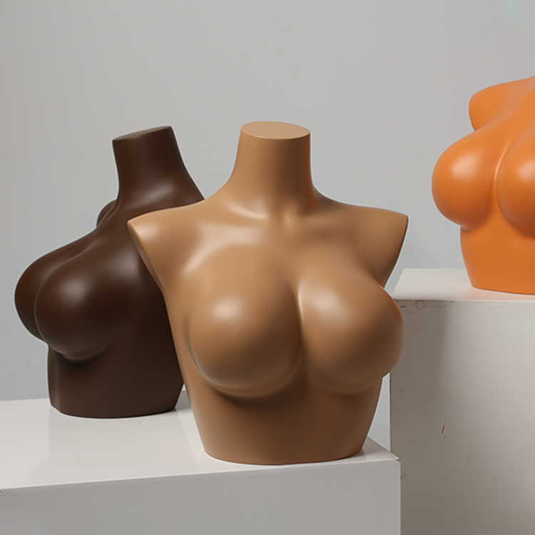 Big Breast Vivid Upper Half Body Bust Headless Fiberglass Woman Display Gold Female Torso Mannequin