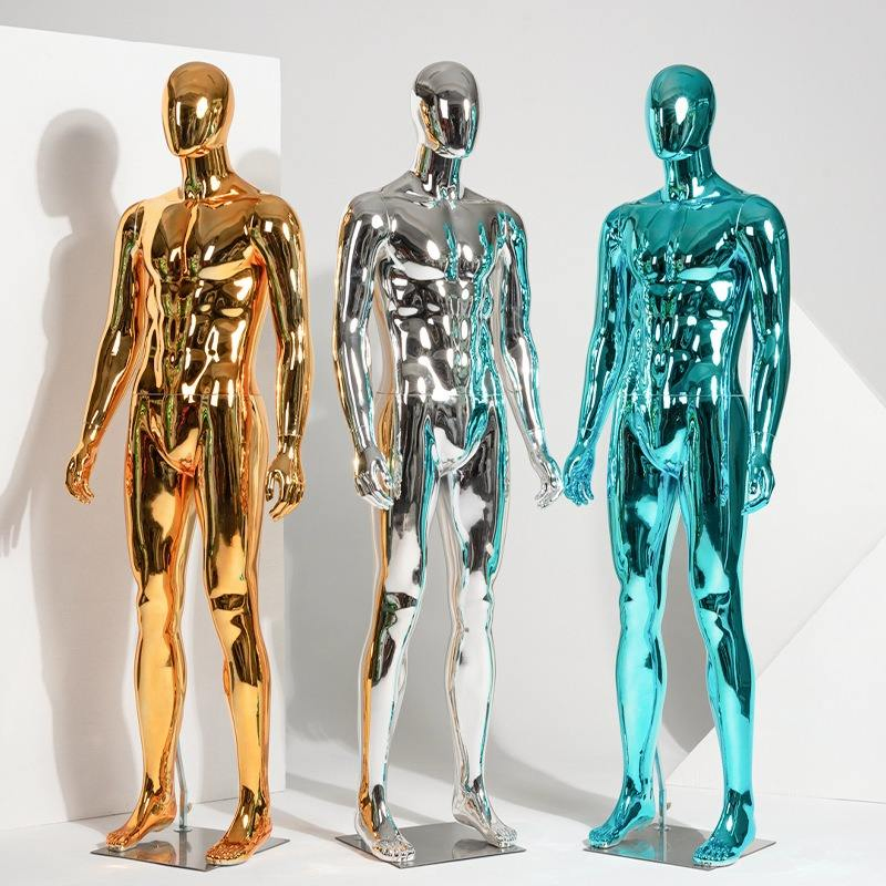 Full Body Standing Window Display Gold Chrome Male Mannequin Shinny Plastic Mannequin