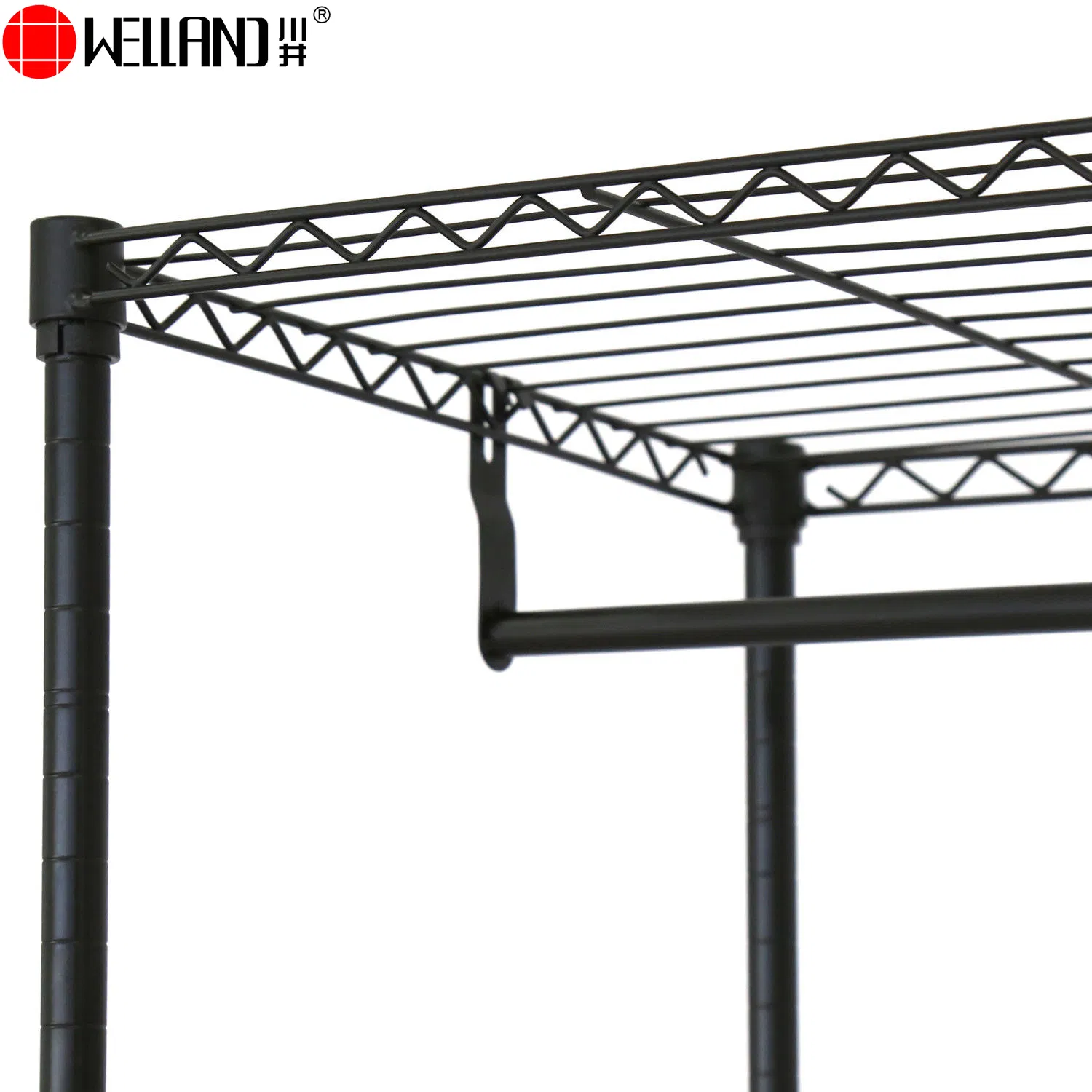 Movable Black Heavy Duty Steel Wire Shelving Garment Rack with Hanger Bar