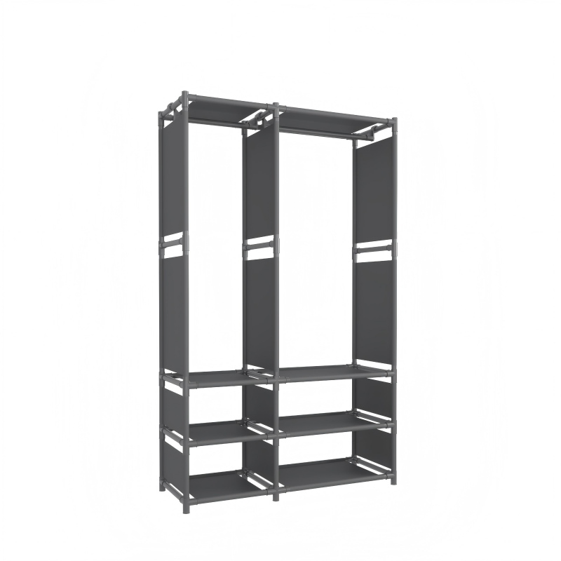 Storage Hanger Rack Floor Standing Cloth with Storage Shelves for Living Room