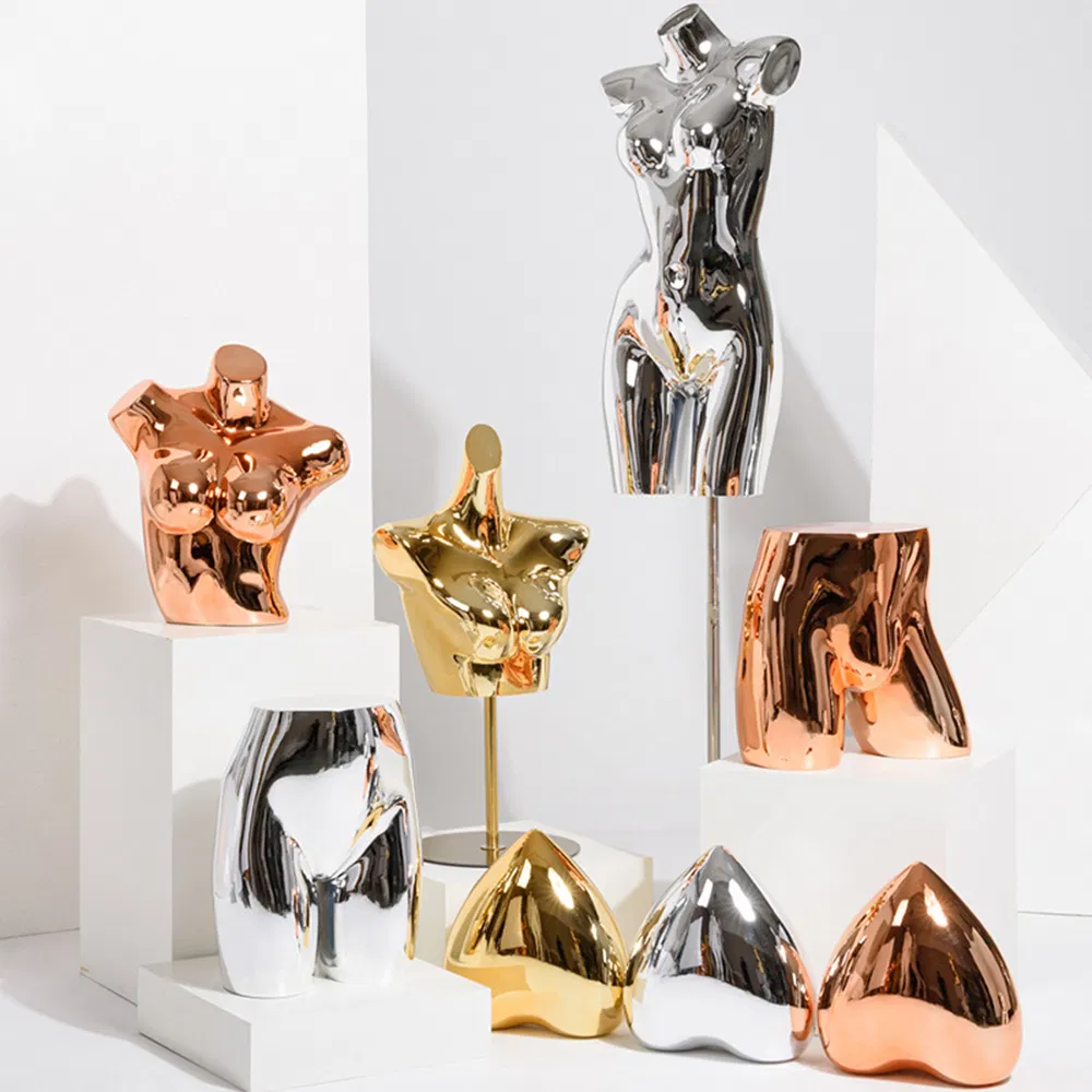 Hot Selling Electroplated Bust Mannequin in Glossy Gold/Rose Gold/Silver with Adjustable Height Bracket Base Made of PP/PE/ABS/Fiberglass for Female Bra Display