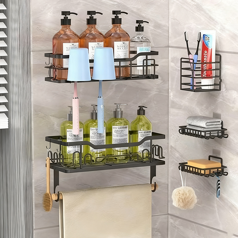 Modern Bathroom Accessories Organizer Wall Mounted Hanger Shelf Rack Ss Kitchen Bathroom Shower Corner Storage Rack for Bathroom