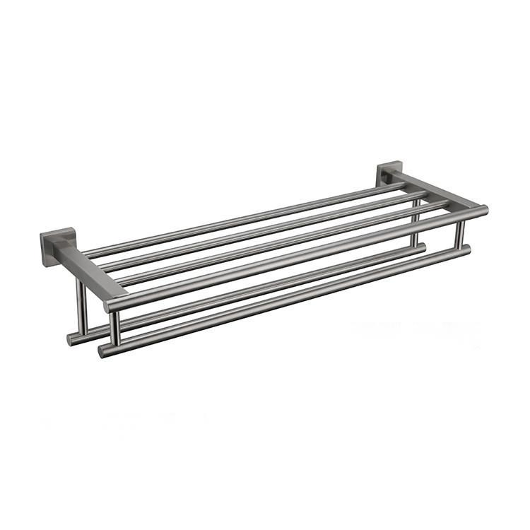 Bathroom Aluminum Towel Rack Black Shelf Bathroom Towel Bar Wall-Mounted Storage Rack Hanger