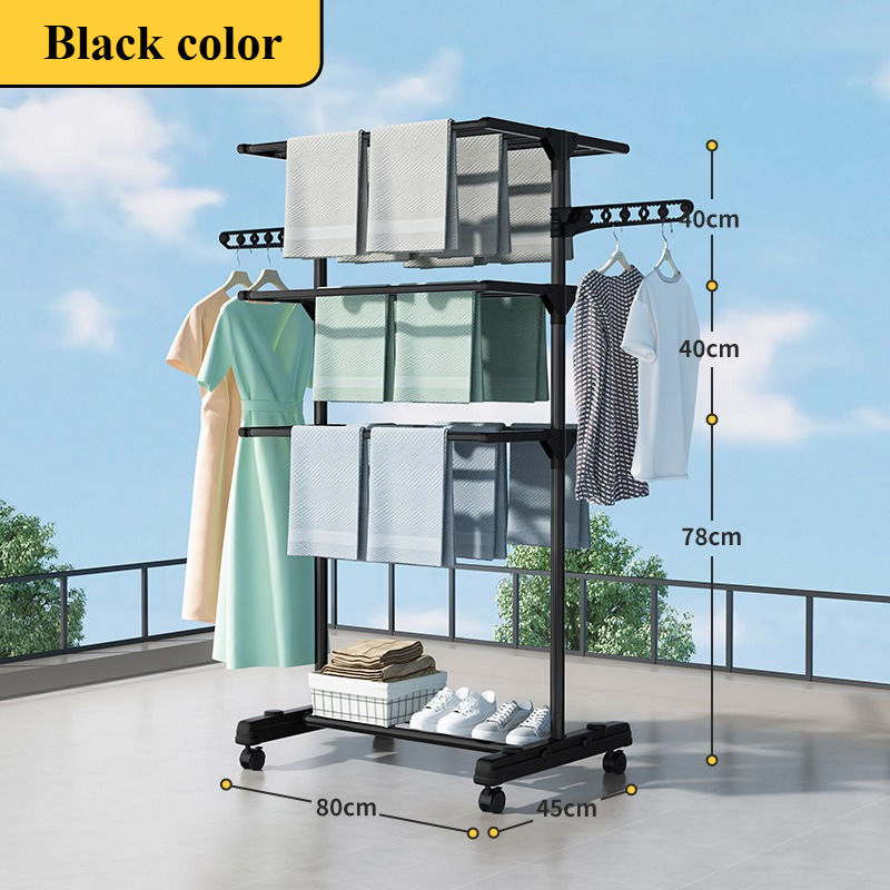 Sanipro Airfoil Multi Layer Movable Baby Clothes Drying Hanger Foldable Towel Rack Garments Hanging Rack with Wheels