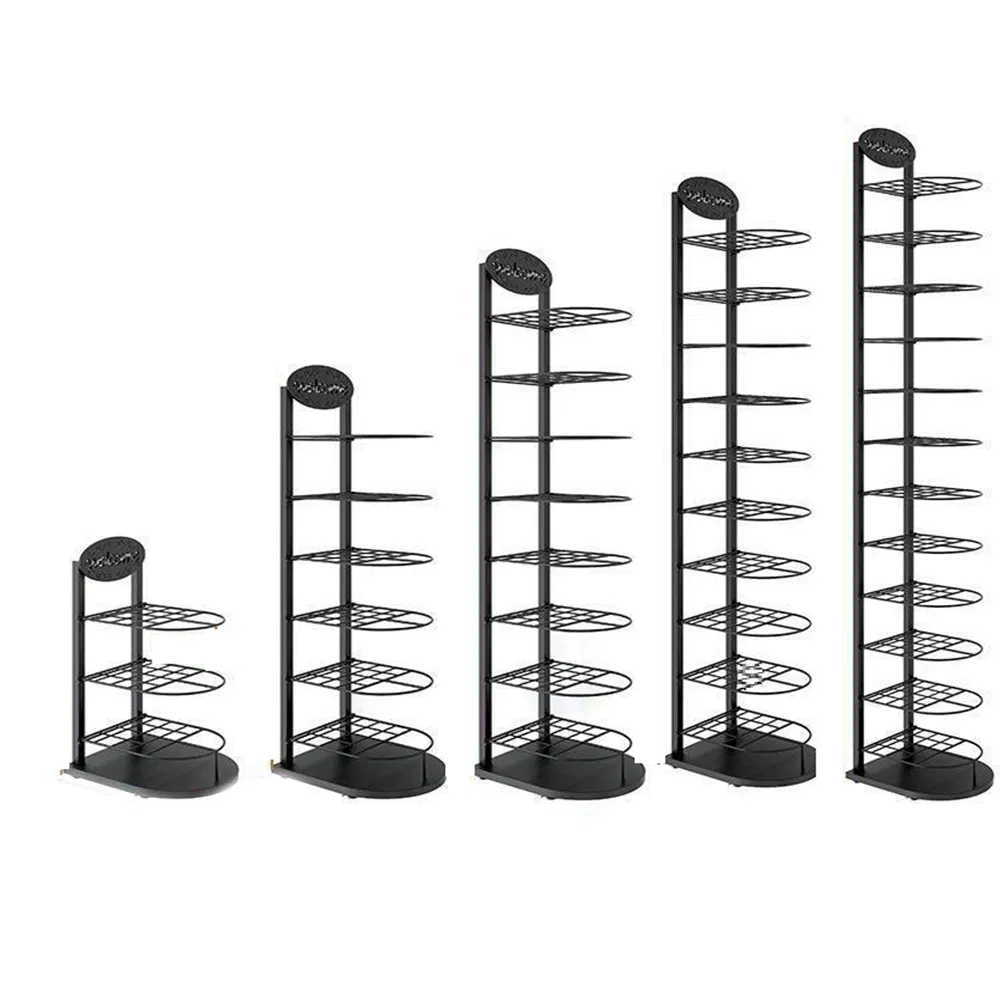 Large-Capacity Double Sided Floor Standing Multi-Layer Storage Hat Rack in Black/White/Golden Made of Ironwork for Clothes Shop