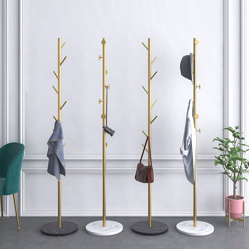 Modern Floor Standing Single Pole Gold Clothing Rack Hanger Stand Rack