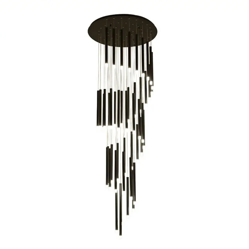 Modern Staircase Chandelier Pendant Light Black Villa Spiral Staircase Light Luxury Long Chandelier