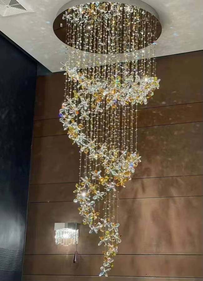 Crystal Chandelier Luxury Living Room Light Villa Spiral Staircase Lobby Decorative Lamp Lustre Flower Customized Lamp