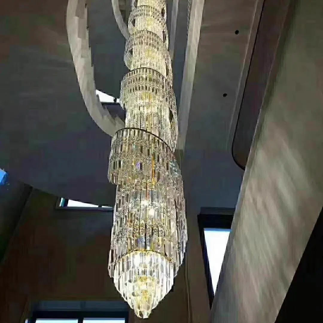 Modern Luxury Hotel Villa Staircase LED Spiral Crystal Lamps Chandelier