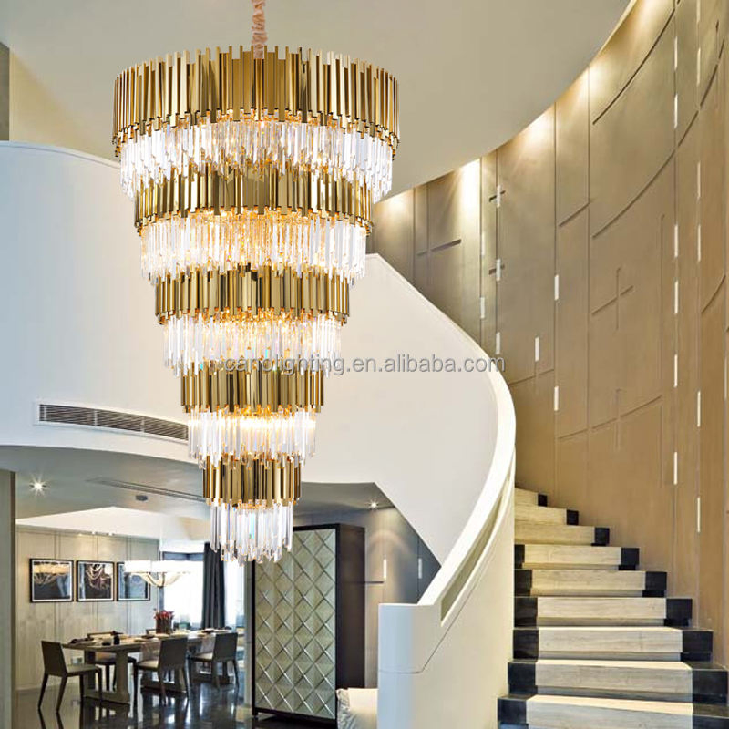 Luxury Villa Hollow Duplex Living Room Crystal Chandelier Spiral Staircase Long Chandelier