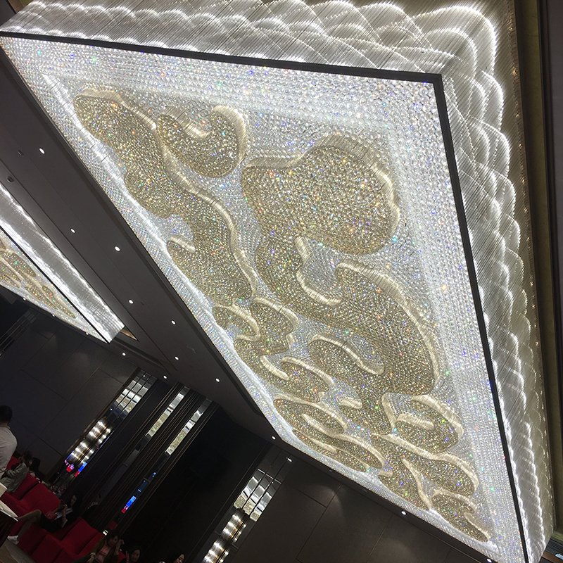 Luxury Large Flush Mount Banquet Lobby Grand Ballroom Ceiling Lighting Modern Hotel Large Rectangular Crystal Chandelier