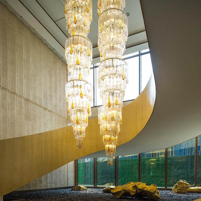 Villa Stairlamp Hotel Lobby Gold Long Chandelier