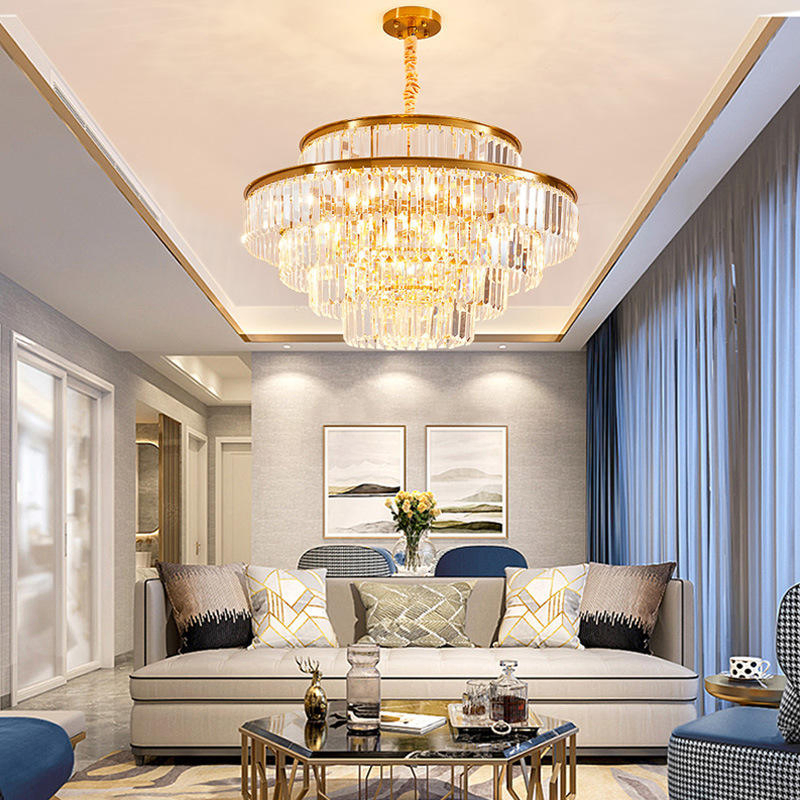 Room Round Modern Gold Metal Crystal Chandelier &amp; Pendant Lighting Living Bedroom