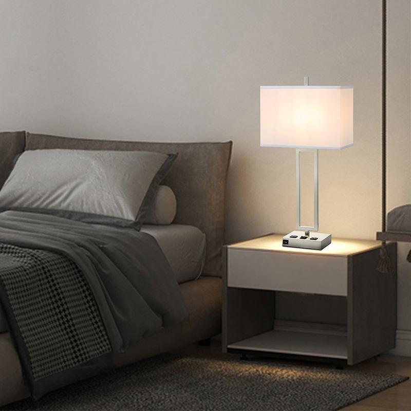 Manufacturer Low Price USB Rechargeable Unique Table Lamps Home Decor Bedroom Hotel Bedside Desk Lamp with Fabric Lamp Shade