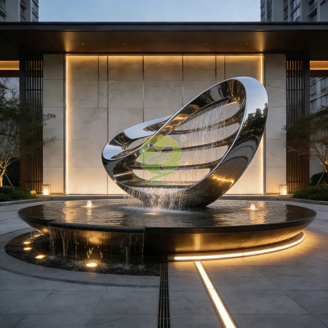 Customized Outdoor Stainless-Steel Abstract Art Installation Creative Water Feature Fountain Sculpture Manufacturer