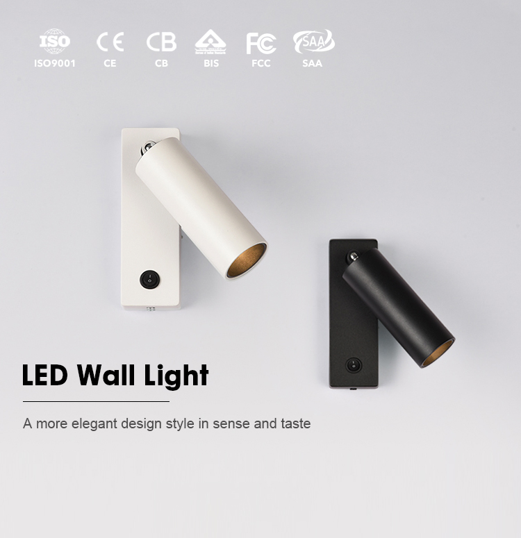 Gold Black Aluminum Rotary Hotel Project Modern Bedsides Reading LED Wall Lamp