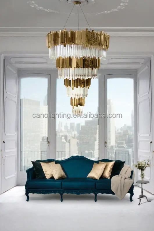 Luxury Villa Hollow Duplex Living Room Crystal Chandelier Spiral Staircase Long Chandelier