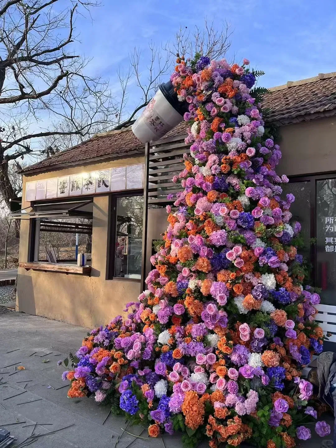 Elegant Faux Rose Waterfall Art Installation