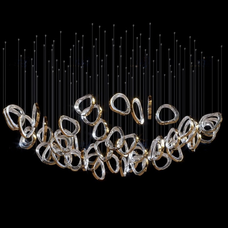 Luxury Glass Circle Pendant Light for Bar Counter Villa Duplex Spiral Staircase Custom Glass Chandelier Lamp (DZ0088)