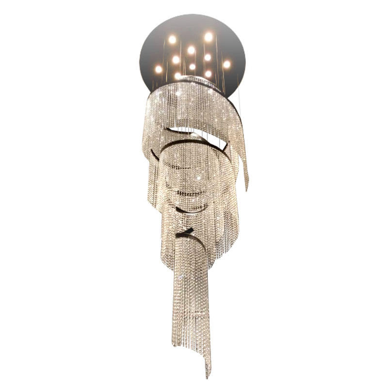 Custom Luxury Hotel Villa Staircase LED Modern Spiral Crystal Chandelier Decorative Ceiling Chandelier