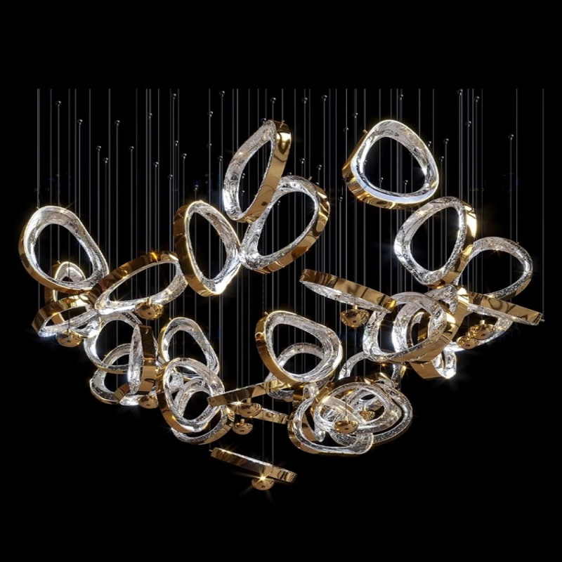 Luxury Glass Circle Pendant Light for Bar Counter Villa Duplex Spiral Staircase Custom Glass Chandelier Lamp (DZ0088)