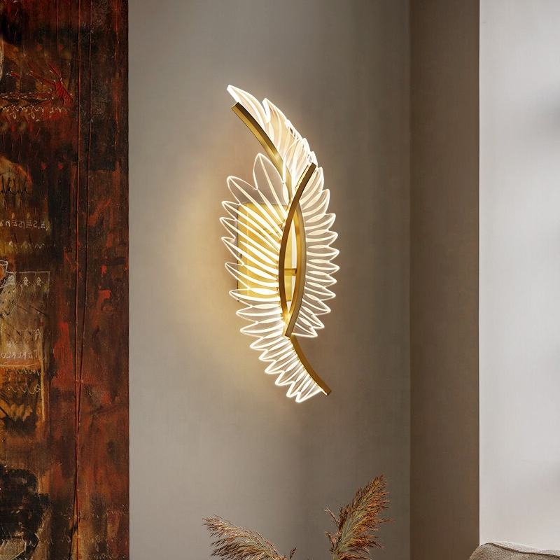 Acrylic Corridor Background Wall Decorative Lamp Modern Art Feather Hotel Bedside Wall Lamp