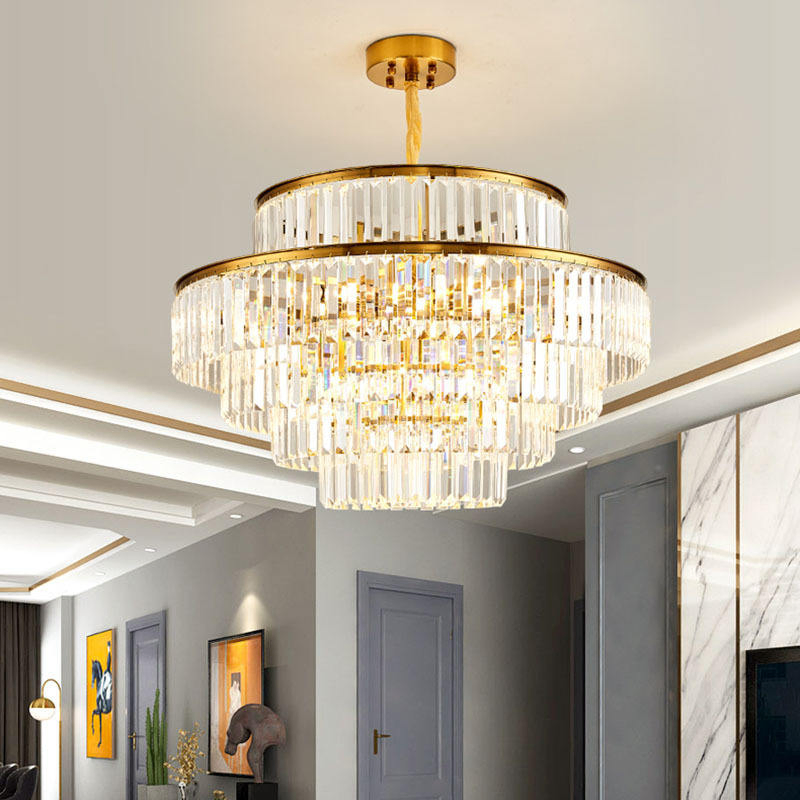 Room Round Modern Gold Metal Crystal Chandelier &amp; Pendant Lighting Living Bedroom