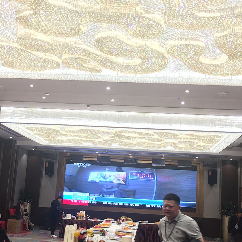 Luxury Large Flush Mount Banquet Lobby Grand Ballroom Ceiling Lighting Modern Hotel Large Rectangular Crystal Chandelier