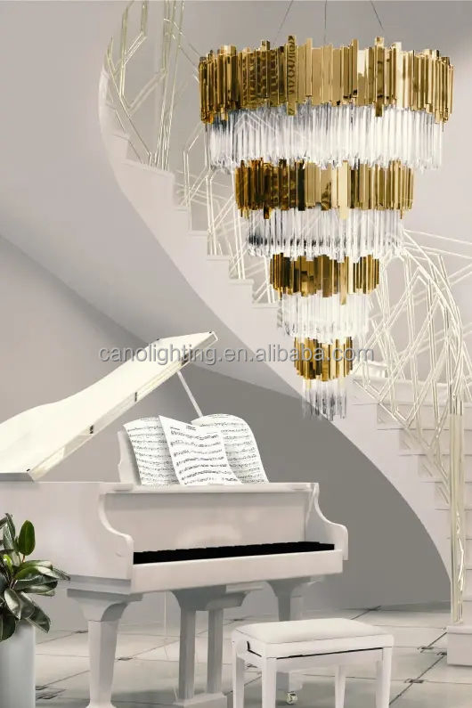 Luxury Villa Hollow Duplex Living Room Crystal Chandelier Spiral Staircase Long Chandelier