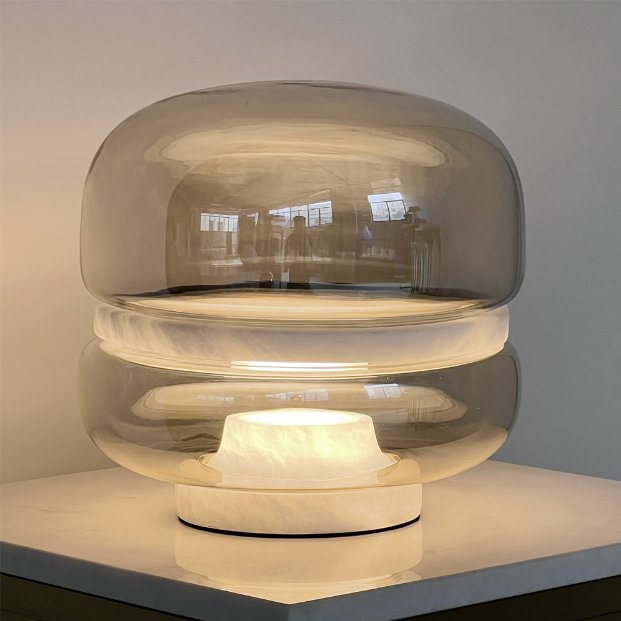 Smoke Grey Glass Modern Bedside Light Desk Table Lamp for Hotel Bedroom Living Room