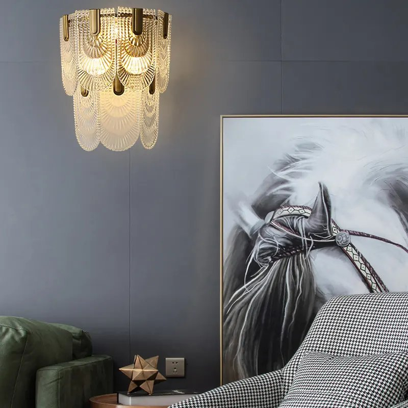 Palace Retro Style French Art Glass Lamp Luxury Living Room Bedroom Wall Light Chandelier Lighting Fixture