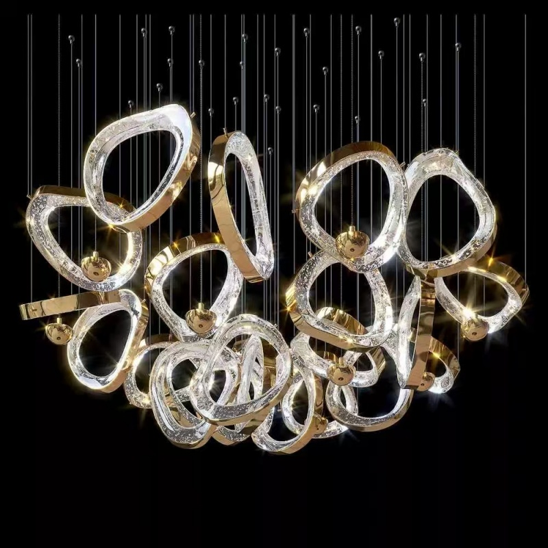 Luxury Glass Circle Pendant Light for Bar Counter Villa Duplex Spiral Staircase Custom Glass Chandelier Lamp (DZ0088)
