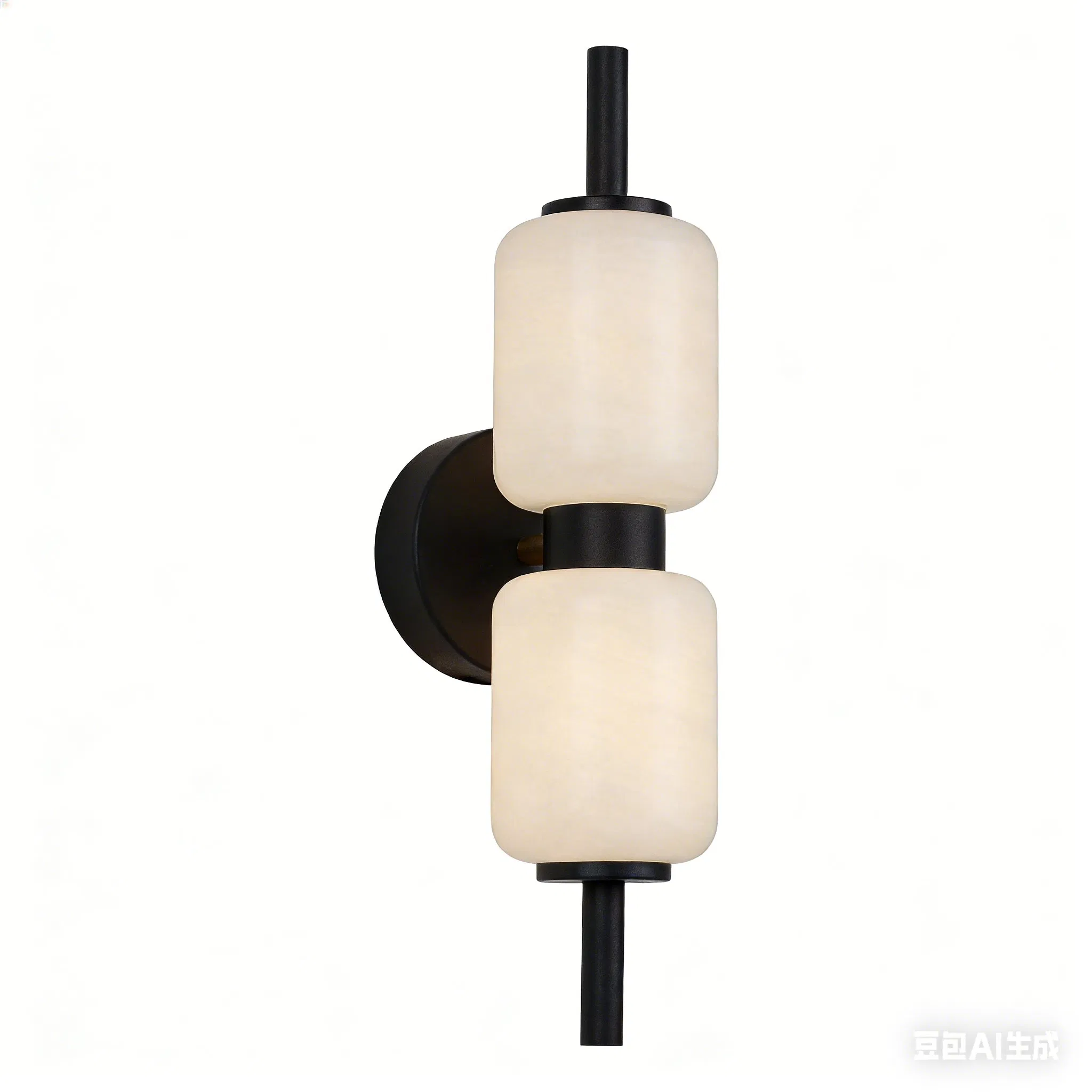 Modern Double-Shade Wall Sconce with Alabaster Glass (brass/black finish)