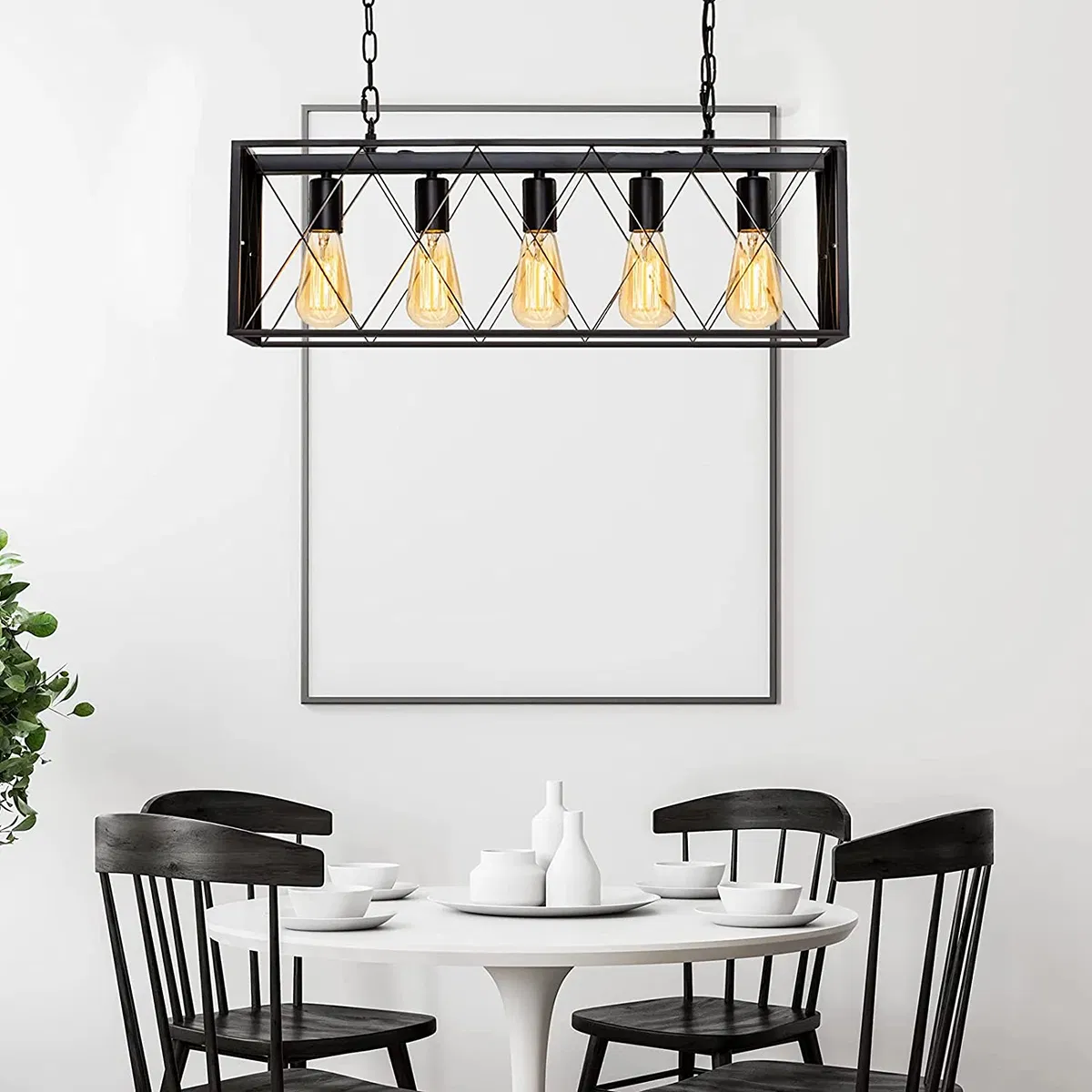 4 Lights Rectangle Chandelier Farmhouse Industrial Pendant Light Metal Lamp Linear Lighting