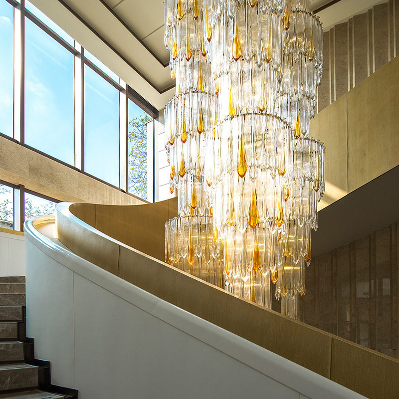 Villa Stairlamp Hotel Lobby Gold Long Chandelier