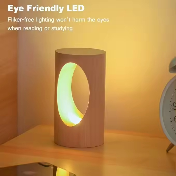 Creative Interesting Designer Style USB Plug-in Wooden Bedroom LED Table Night Lamp