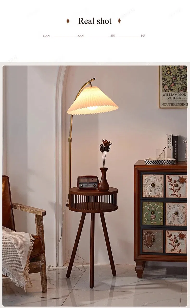 LED Designer Floor Lamp Solid Wood Retro Style for Living Room Bedroom E27 Bedside Table Storage Lamp Modern Style