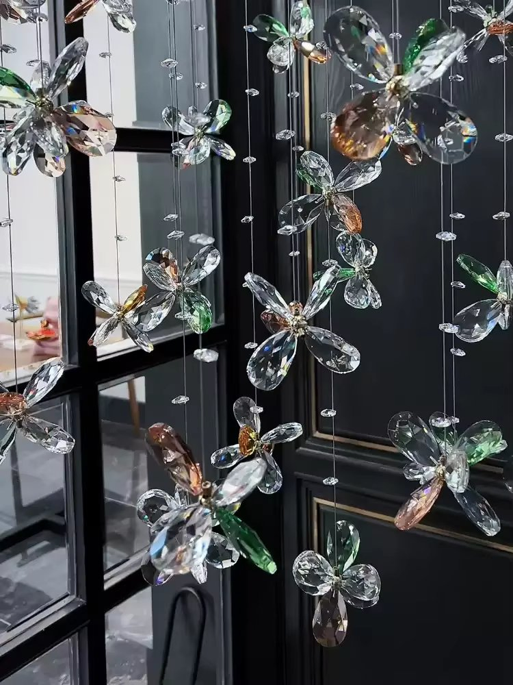 Crystal Chandelier Luxury Living Room Light Villa Spiral Staircase Lobby Decorative Lamp Lustre Flower Customized Lamp