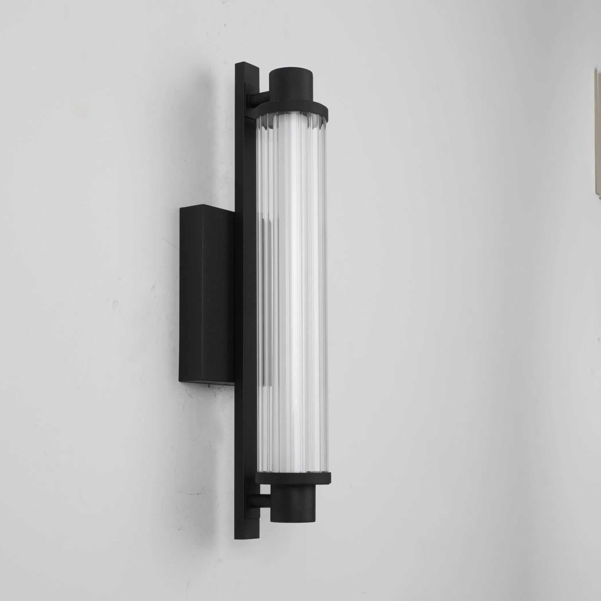 Modern LED Wall Sconce (black/copper finish, ribbed glass shade)